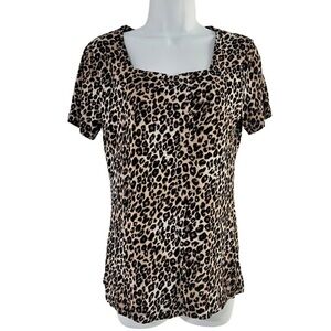 Catherine Malandrino Leopard Print Square Neck T-Shirt, Size S